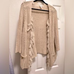 Heavy knit cardigan with ribbons.  Small pockets, like new